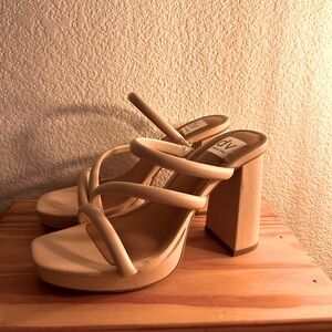 Beige Block Heels- Heeled Sandals - Worn Once